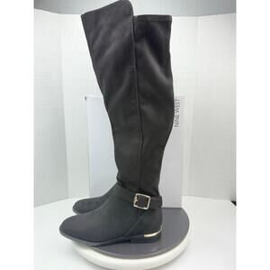Nine West Andone 2 Over-The-Knee Boots Womens Sz 7M Wofe Calf Black Faux Suede